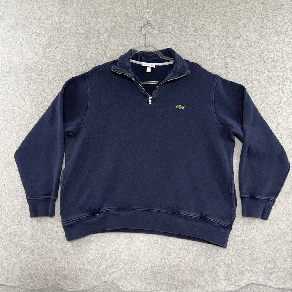 Lacoste Men's Sweater Quarter Zip Pullover Blue Navy, Long Sleeve Size 7 XXL